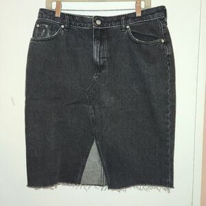 H & M Distressed Black Denim Pencil Skirt